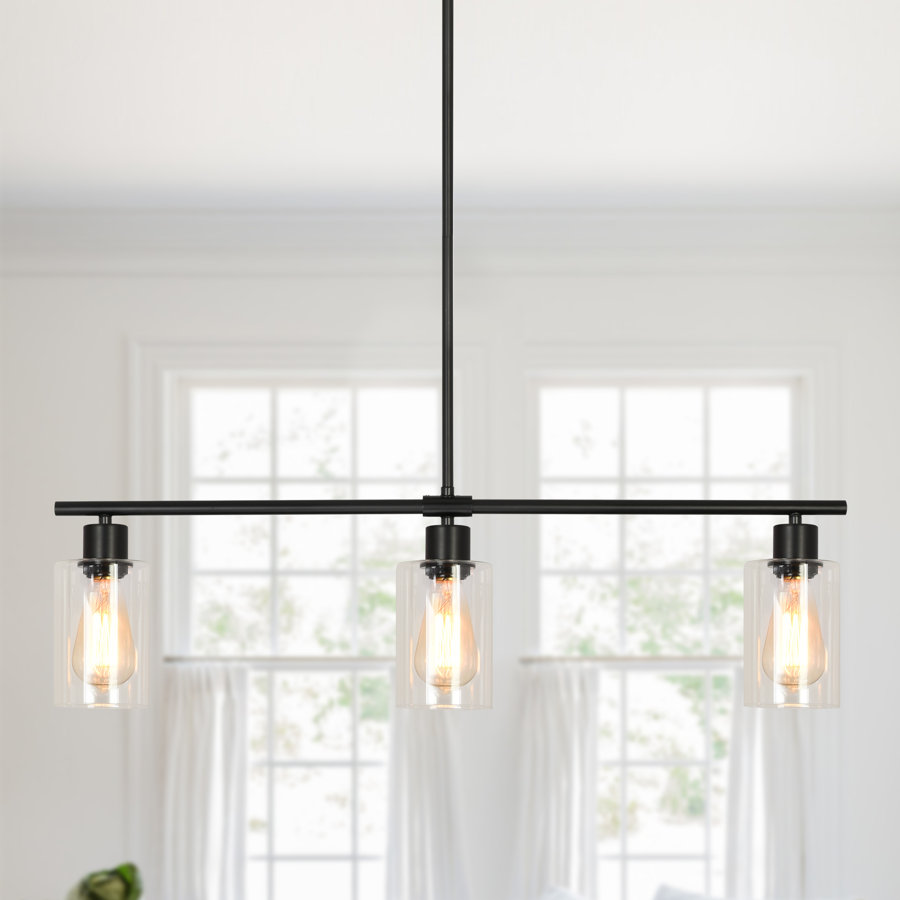 Delmis 3 - Light Kitchen Island Pendant Rustic Linear Chandelier with Clear Glass Shades